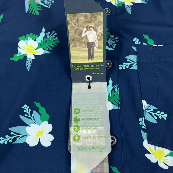 William Murray Shirt Mens S Short Sleeve Button Up Blue Floral Pattern Golf NEW - Picture 10 of 14